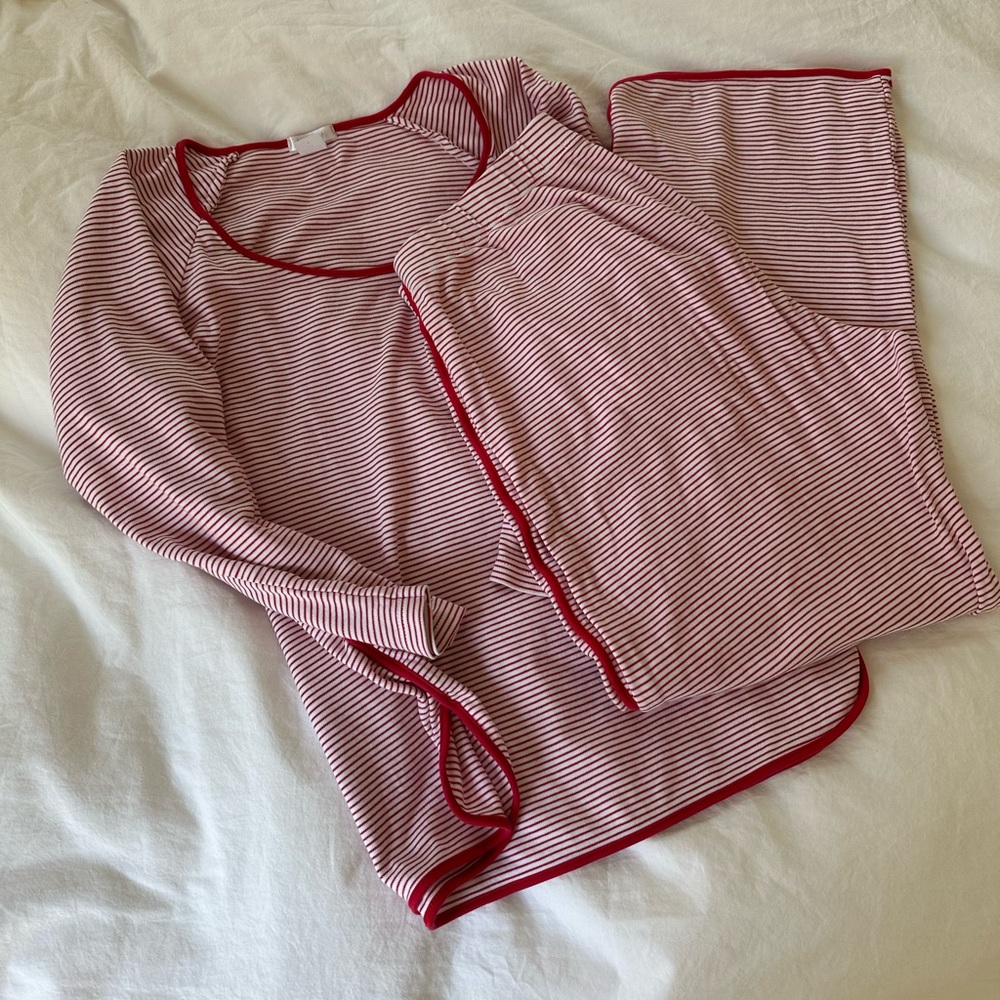 Lake Pajamas Pima Long-sleeve Set Red and White